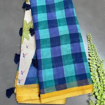 Blue Soft Linen sarees Pichwai prints