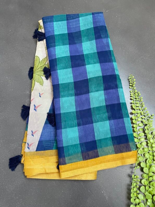 Blue Soft Linen sarees Pichwai prints