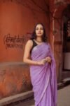 Purple cotton linen saree